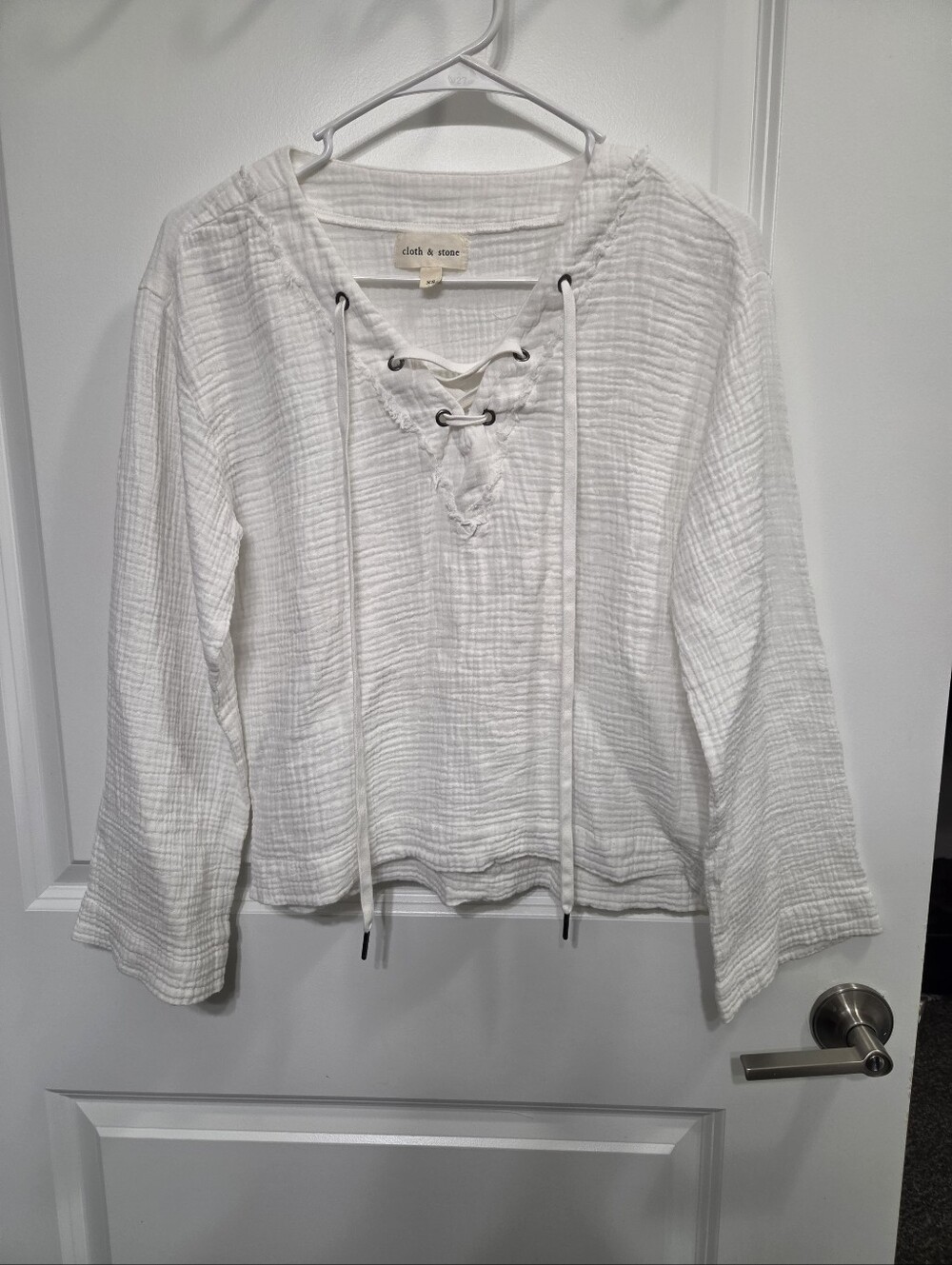 cloth & stone White Lace-Up Gauze Peasant Top